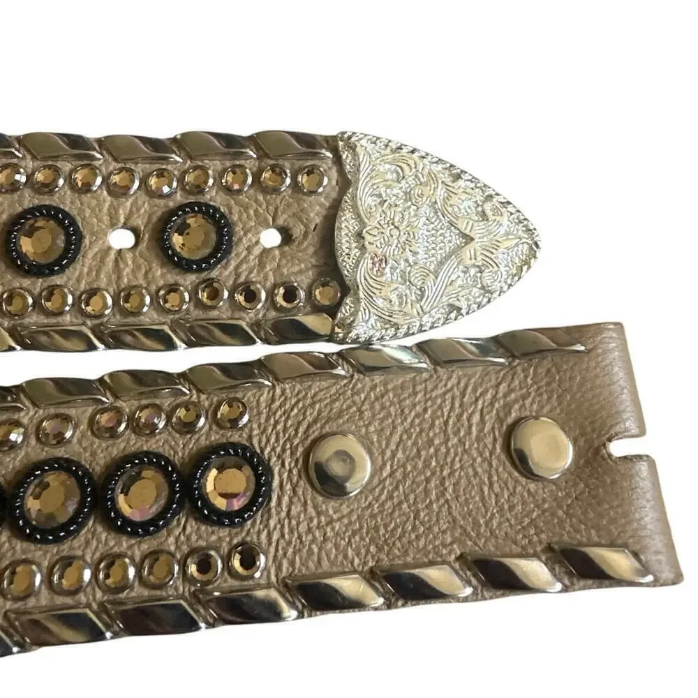 Cowgirl Kippys Swarovski Crystal Rhinestone Gold Leather Western Belt Size 30